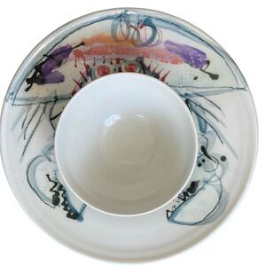 VIntage Jim Reno Studio Pottery Crab Chip’ N Dip Platter Hand Painted Signed